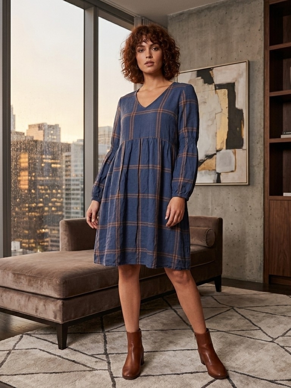 Matilda Jane Just Imagine Silvi Windowpane Plaid Babydoll Dress M